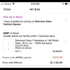 14 k white gold diamond Y cross Necklace